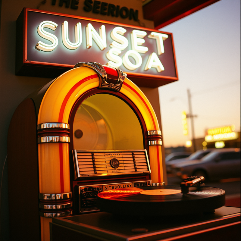 Sun-bleached 1950s Porcelain Jukebox Nestled Under a Sa...