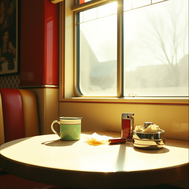 Sun-drenched 1950s Diner Booth Corner