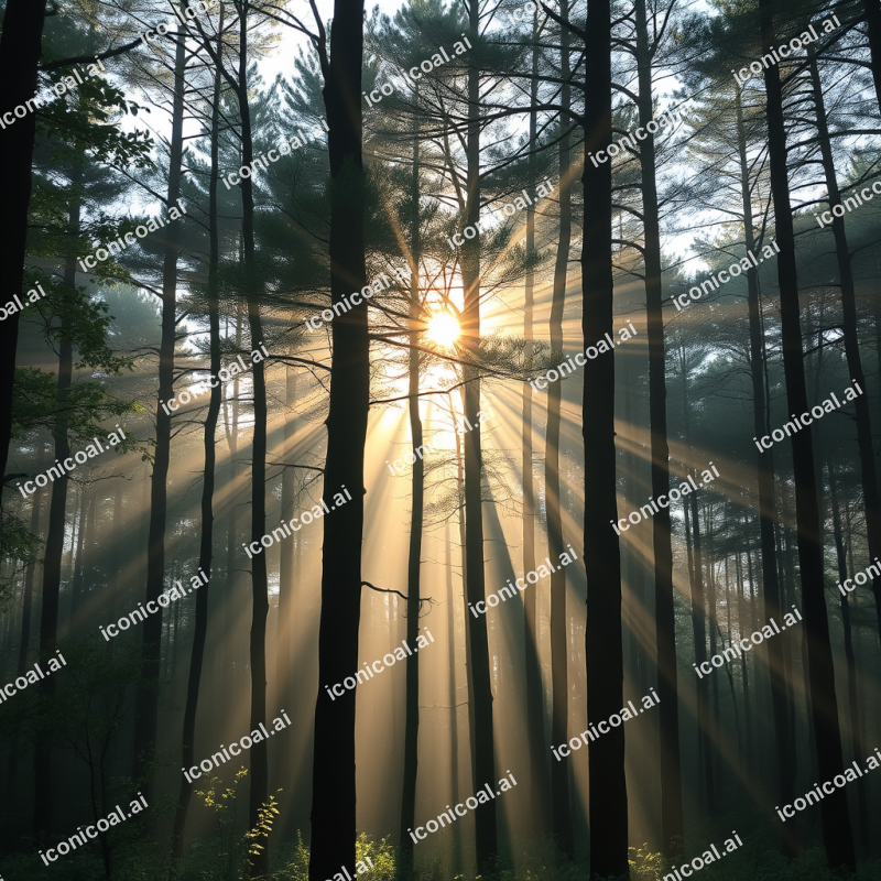 Sunbeams Filtering Through Forest Trees Morning Magic