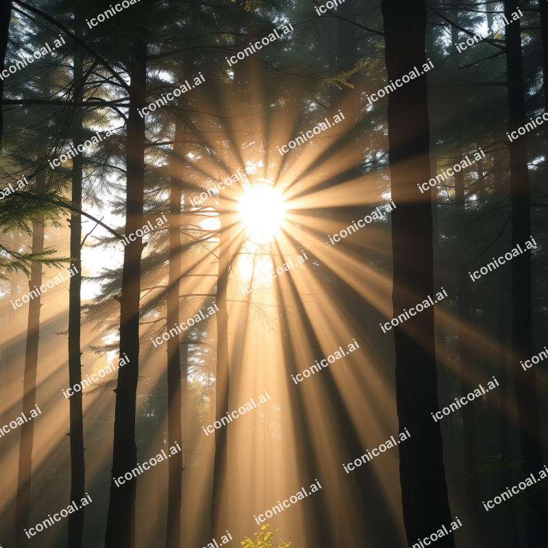 Sunbeams Filtering Through Forest Trees Morning Magic