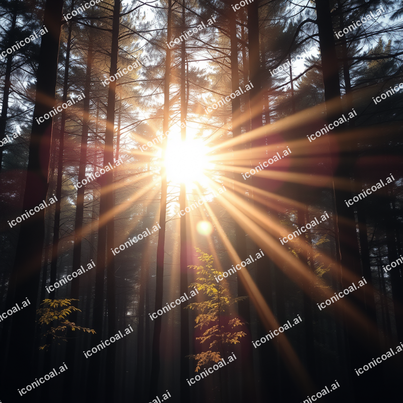 Sunbeams Filtering Through Forest Trees Morning Magic