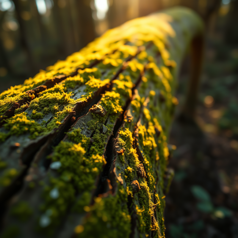 Sunlight Highlights Vibrant Yellow-green Moss Growing