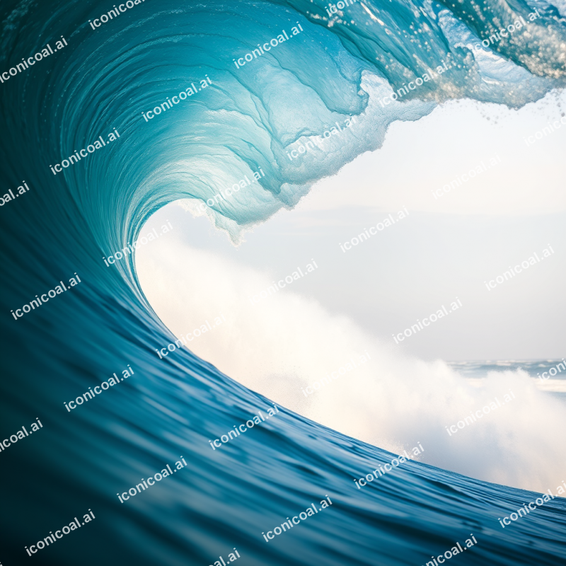Surfer Riding Massive Blue Ocean Wave
