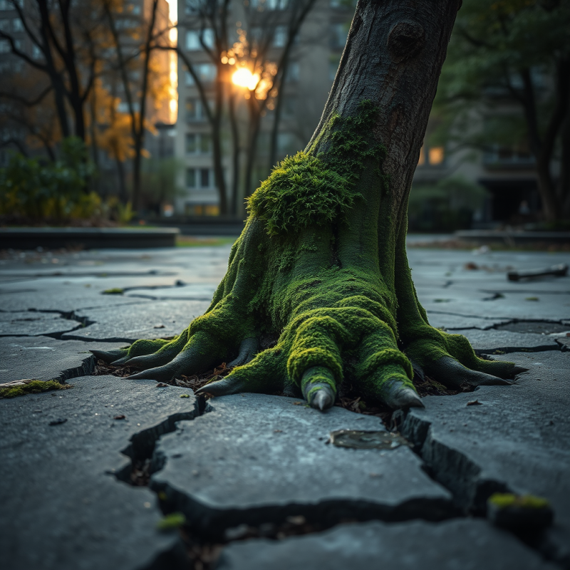 Surreal, Ai-generated Image of Tree Roots Covered in