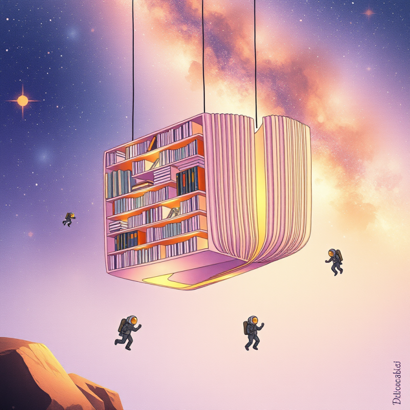 Surreal Cosmic Scene Where Astronauts Swim Toward a