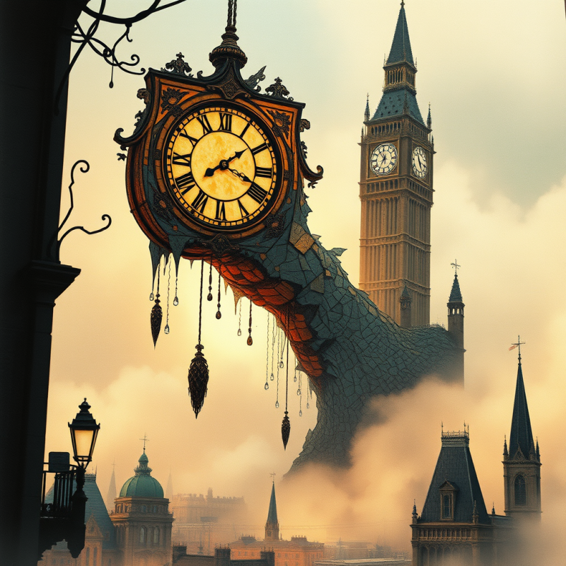 Surreal Fantasy Scene Where a Dragon-shaped Clock