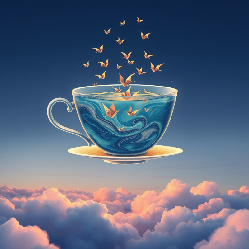 Surreal Floating Teacup Filled with Swirling Blue
