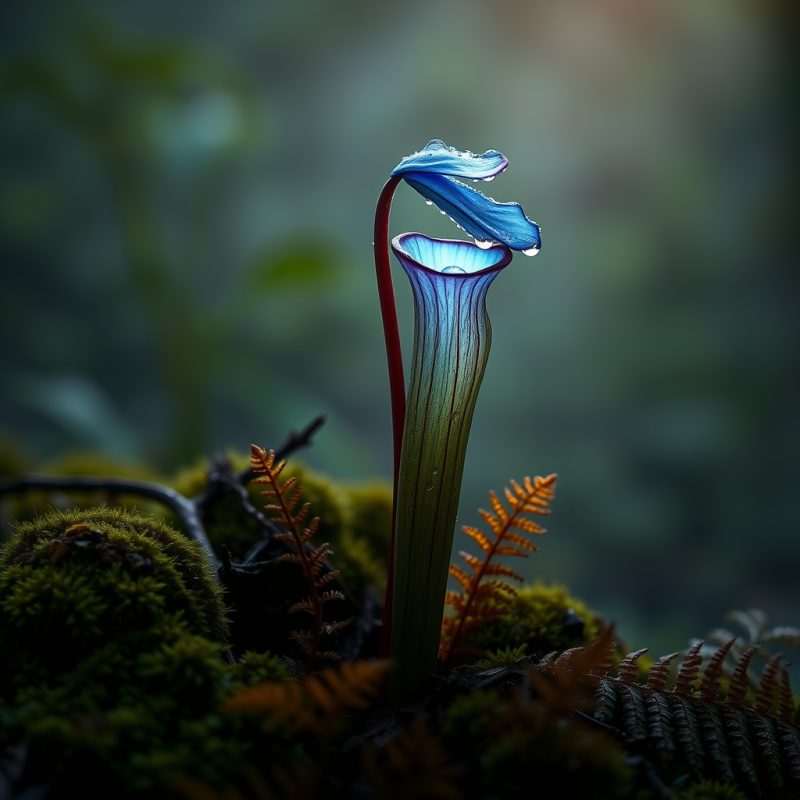 Surreal, Glowing Blue Pitcher Plant Emerges from