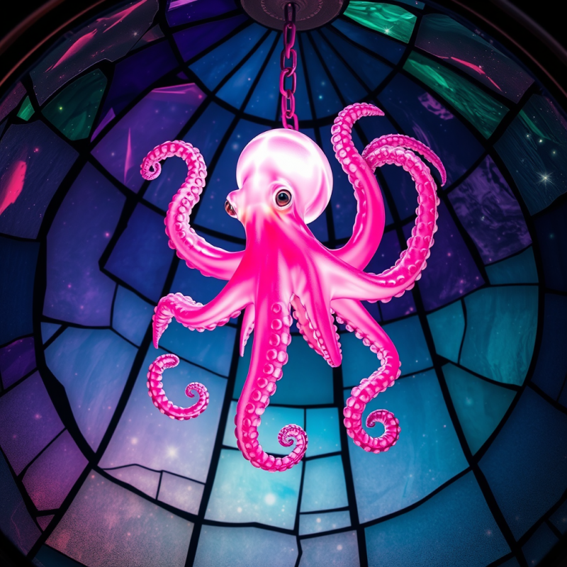 Surreal, Glowing Pink Octopus Chandelier Hangs