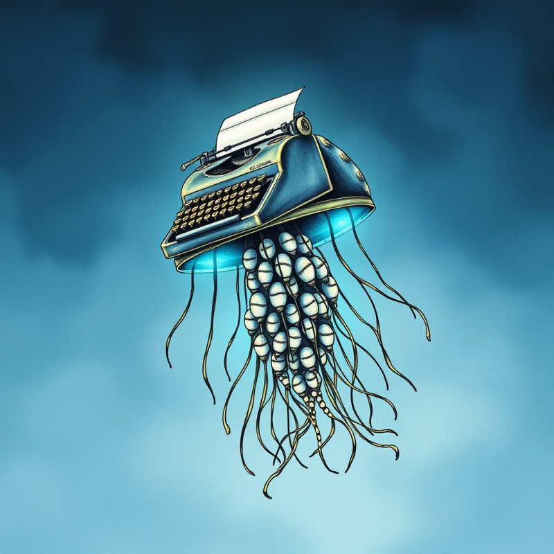 Surreal Hand-drawn Illustration of a Floating Jellyfish...