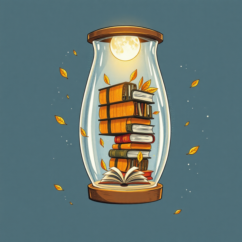 Surreal Hand-drawn Illustration of a Floating Library B...