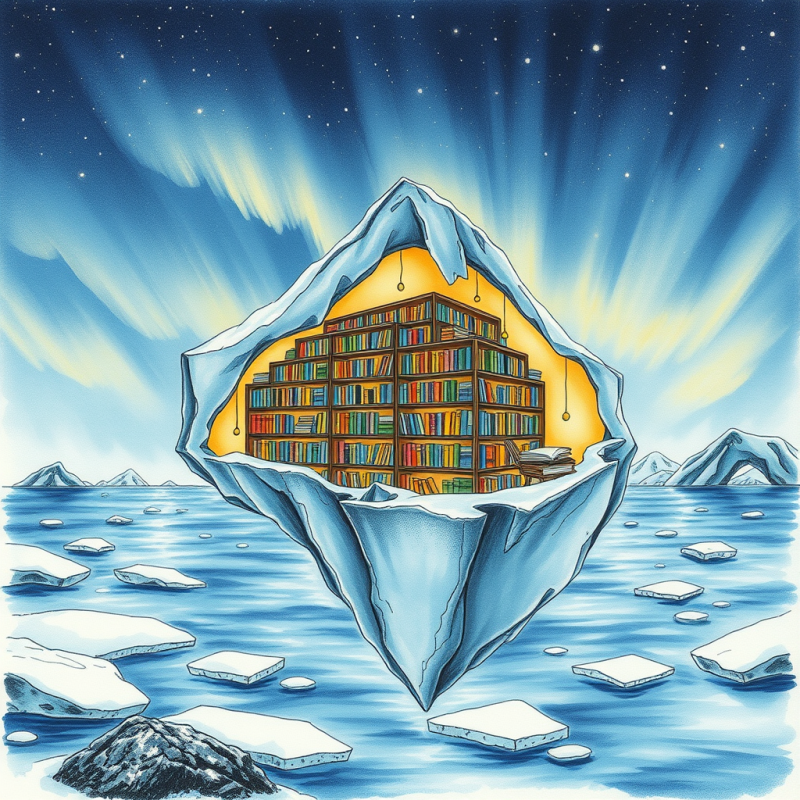 Surreal Hand-drawn Illustration of a Floating Library B...