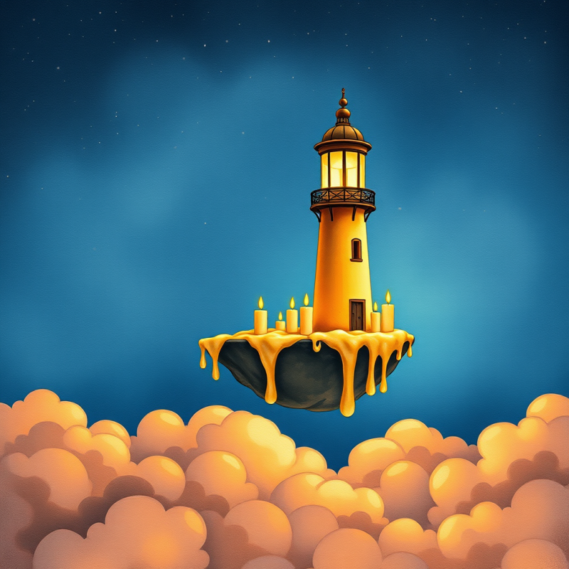 Surreal Hand-drawn Illustration of a Floating Lighthous...
