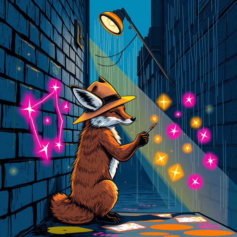 Surreal Hand-drawn Illustration of a Fox Wearing a Tatt...