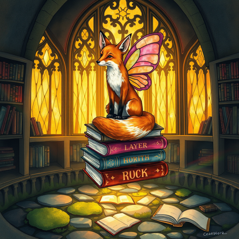 Surreal Hand-drawn Illustration of a Fox with Butterfly...