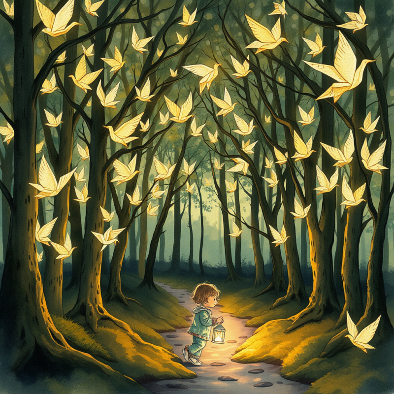 Surreal Hand-drawn Illustration of a Golden Hour Forest...