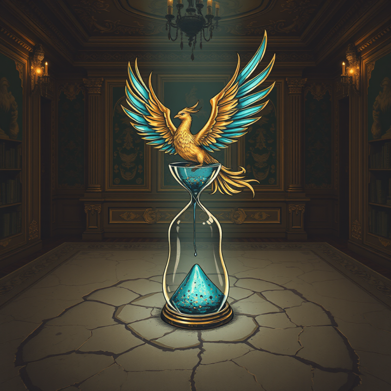 Surreal Hand-drawn Illustration of a Phoenix Emerging F...