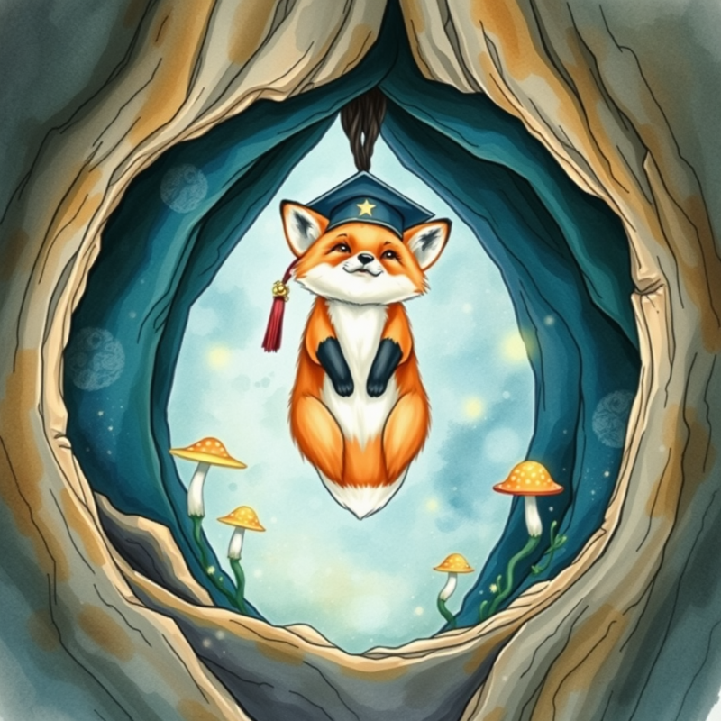 Surreal Hand-drawn Illustration of a Tiny Fox Wearing A...