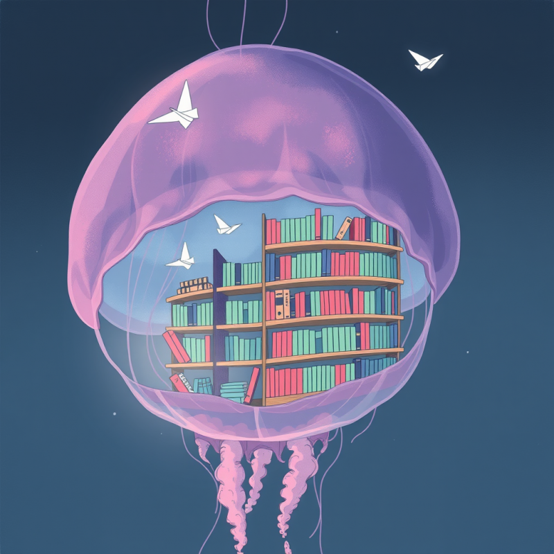 Surreal Illustration of a Pink Jellyfish Housing a