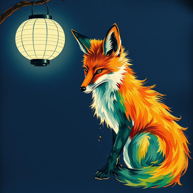 Surreal Ink-wash Illustration of a Fox Made Entirely Fr...