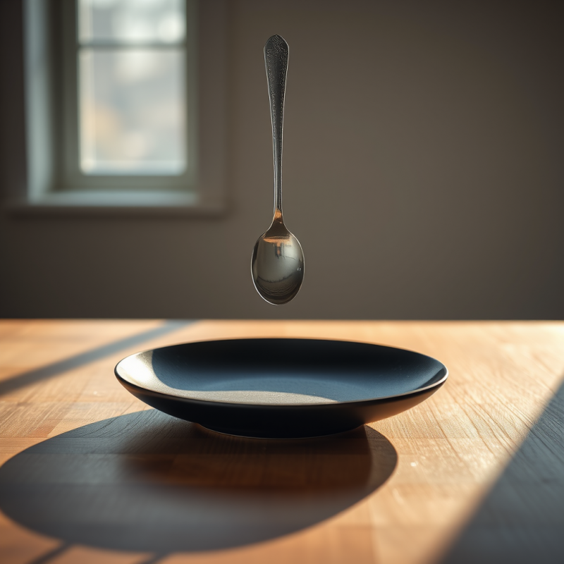 Surreal, Minimalist Scene of a Spoon Levitating