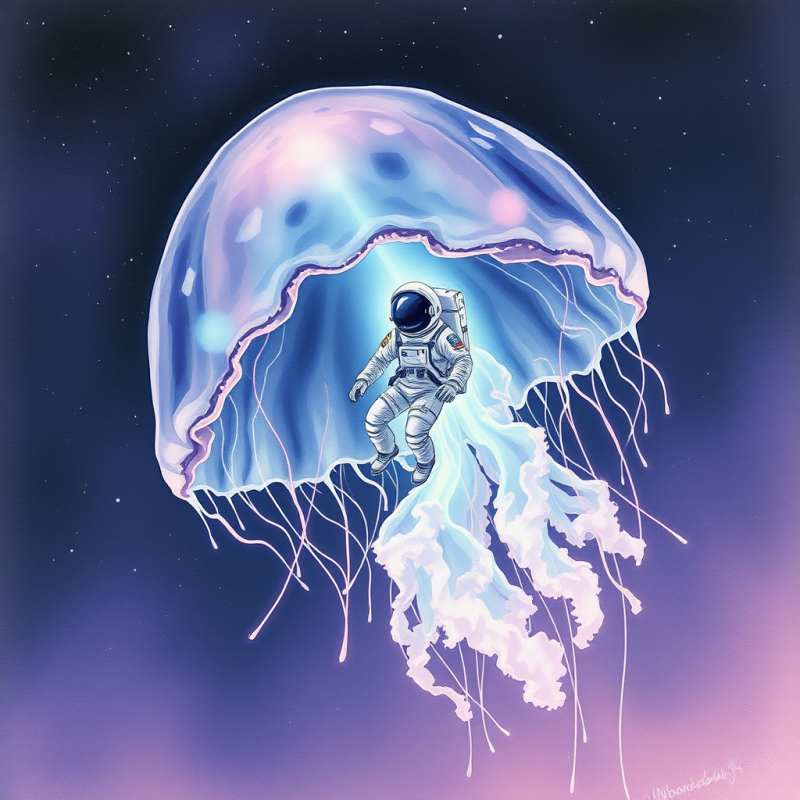 Surreal Scene of an Astronaut Floating Inside a