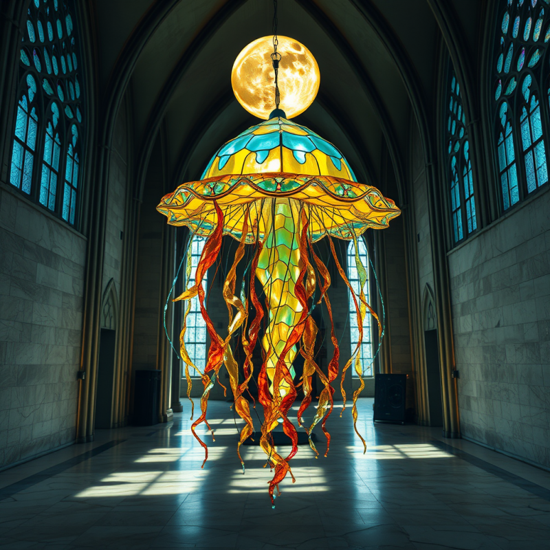 Surreal Stained Glass Jellyfish Chandelier Hangs in