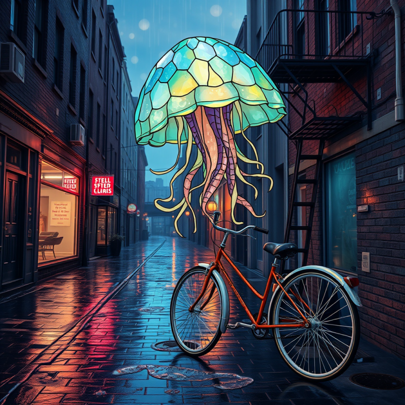 Surreal Stained Glass Jellyfish Hovers Above a