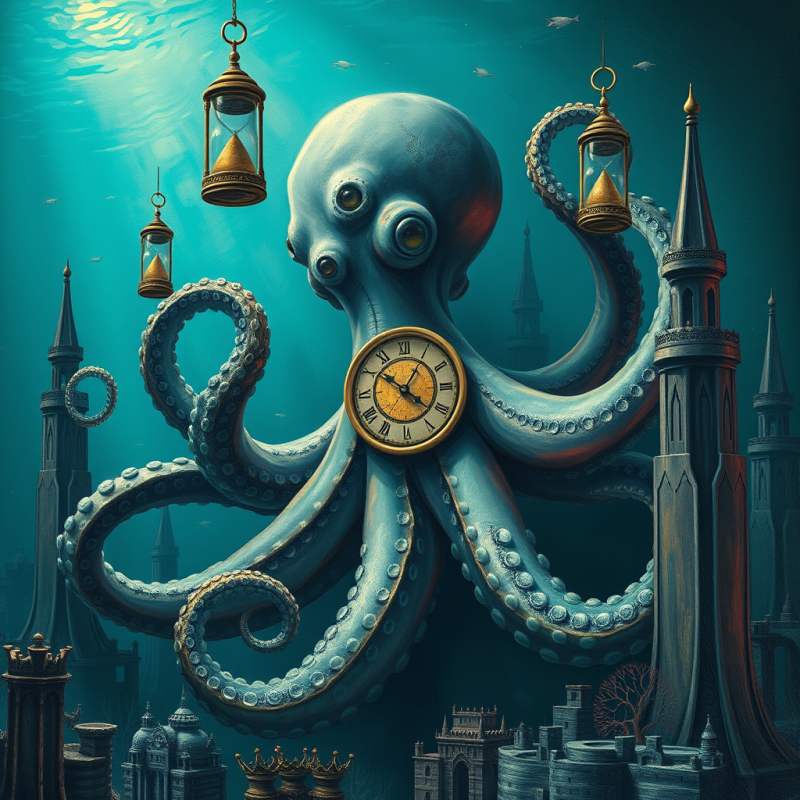 Surreal Underwater Scene Featuring a Giant Octopus