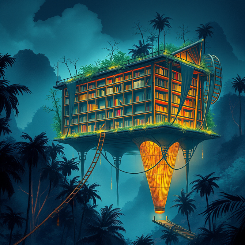 Surreal Watercolor Illustration of a Giant Floating Bam...