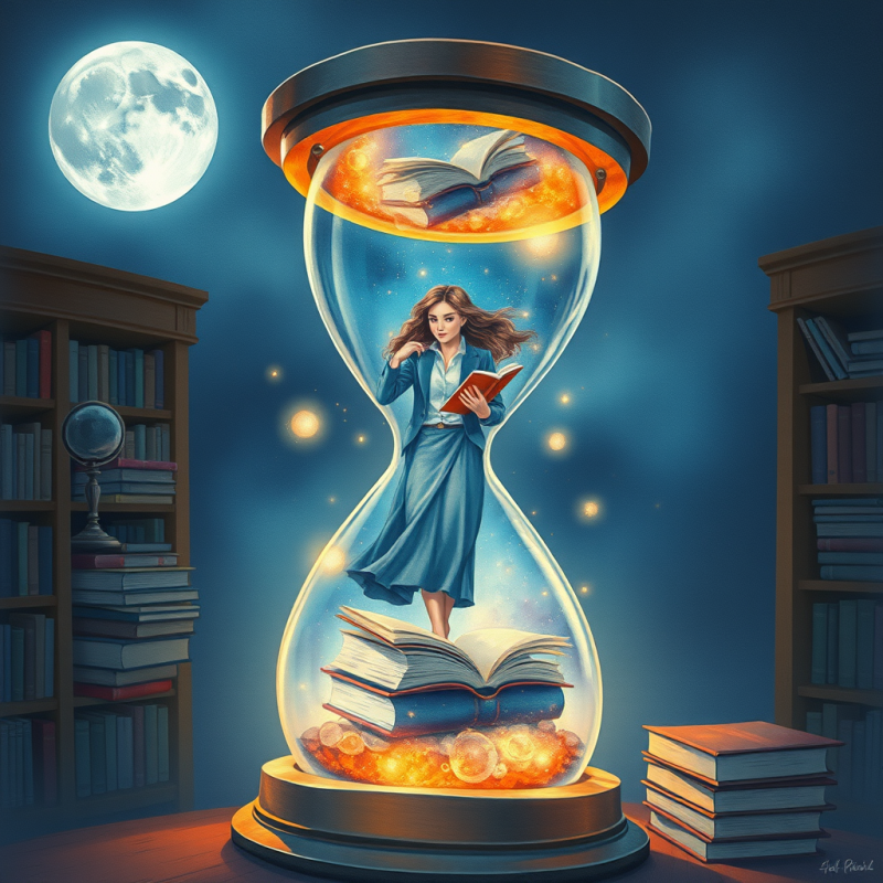 Surreal Watercolor Illustration of a Librarian Floating...