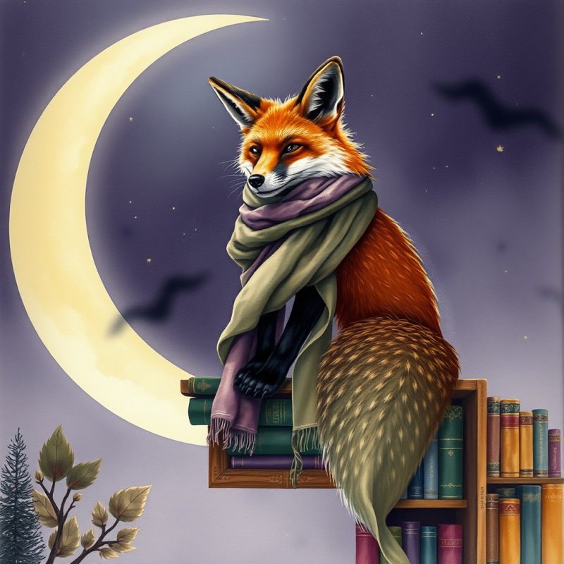 Surreal Watercolor Illustration of a Melancholic Fox Dr...