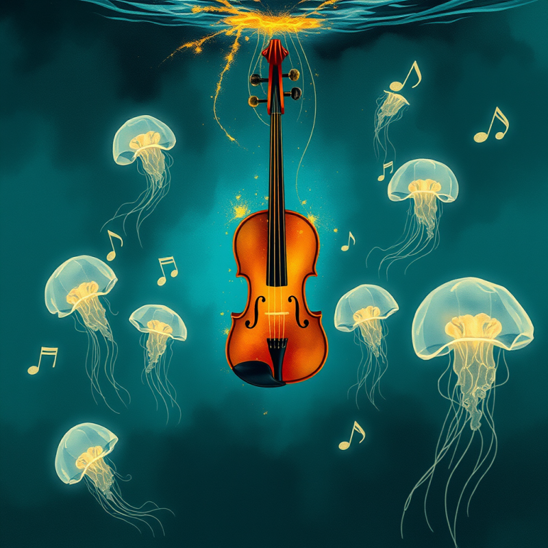 Surreal Watercolor Illustration of a Melancholic Violin...