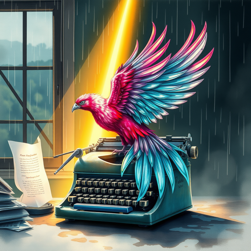 Surreal Watercolor Illustration of a Phoenix Emerging F...