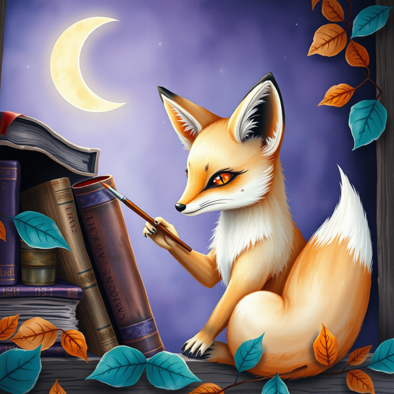 Surreal Watercolor Illustration of a Porcelain Fox With...