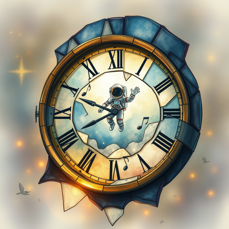 Surreal Watercolor Illustration of a Tiny Astronaut Flo...