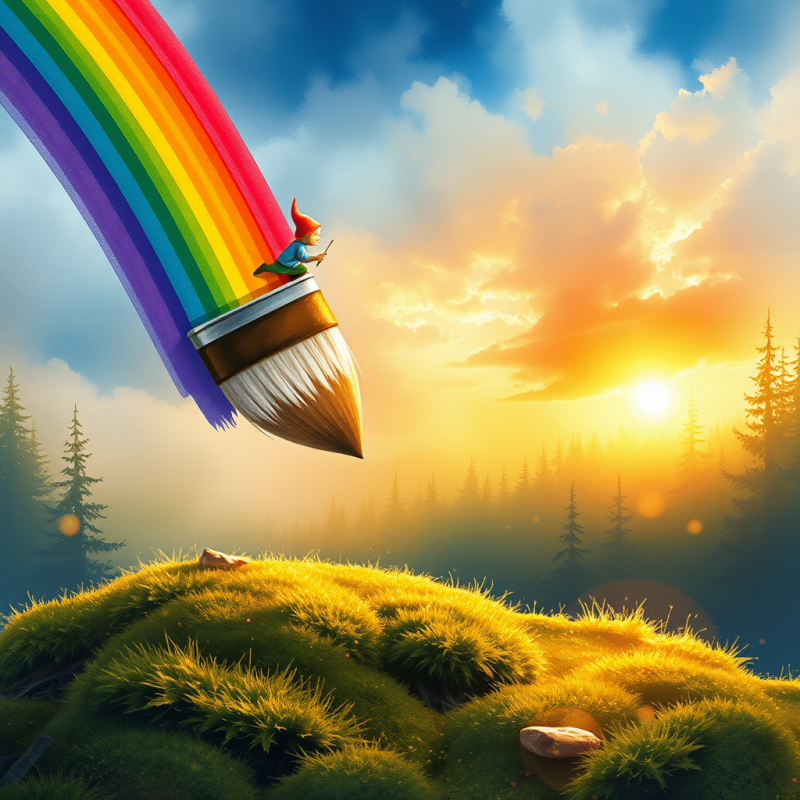 Surreal Watercolor Illustration of a Tiny Gnome Painter...