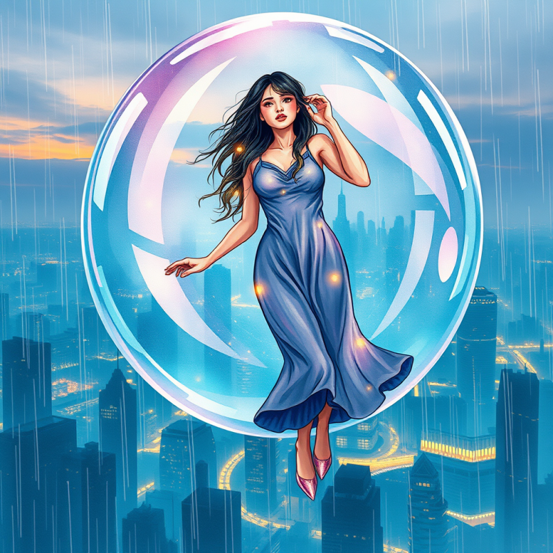 Surreal Watercolor Illustration of a Woman Levitating I...