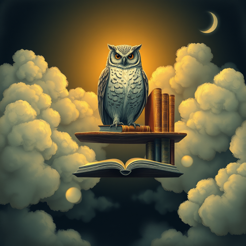 Surrealist Hand-drawn Illustration of a Porcelain Owl P...