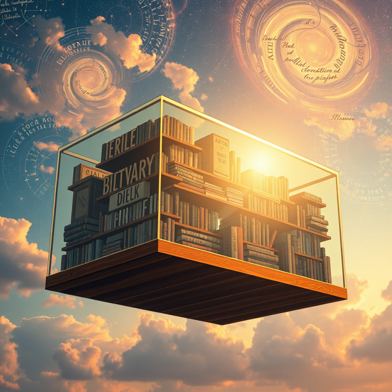 Surrealist Illustration of a Floating Library Made of T...