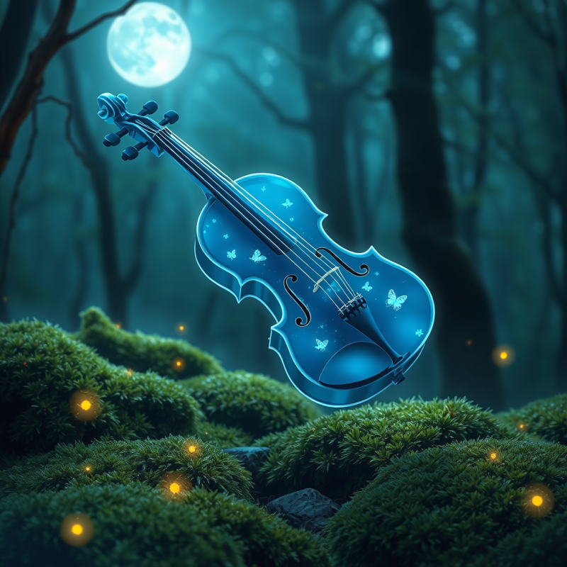 Surrealist Illustration of a Translucent Blue Violin Fl...