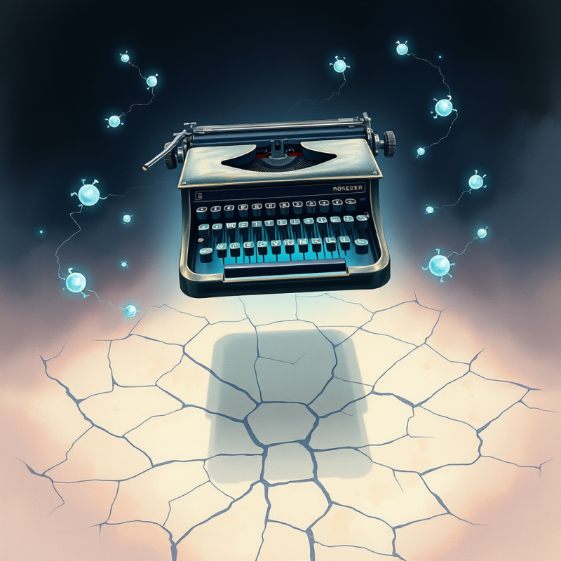 Surrealist Illustration of a Vintage Typewriter Floatin...