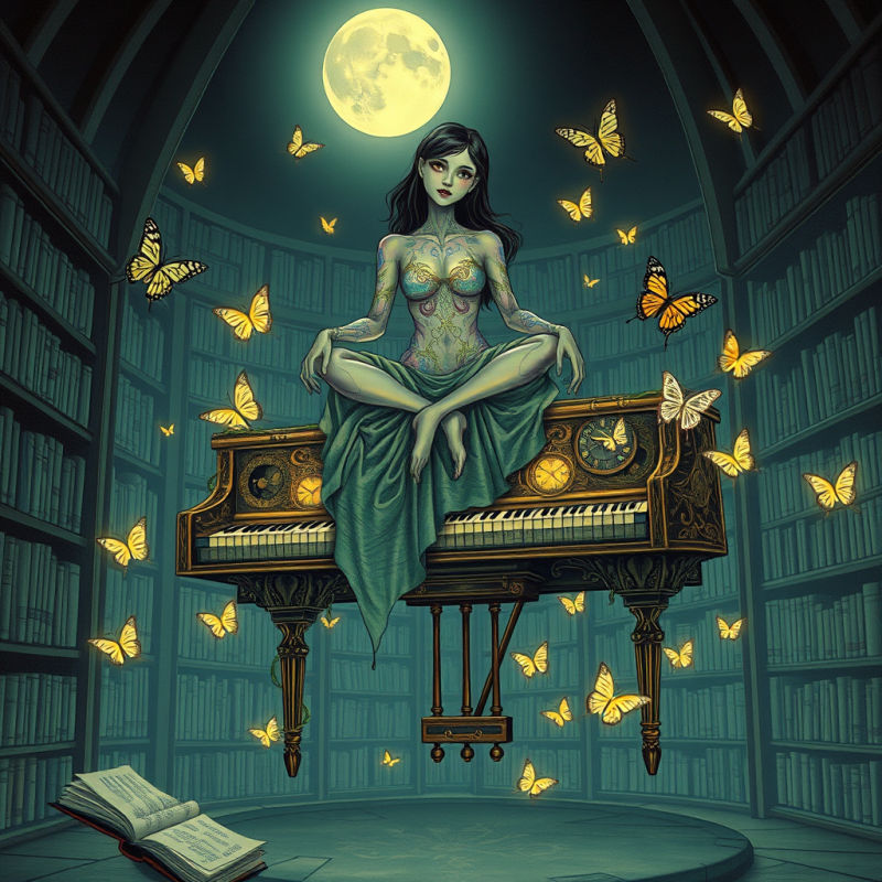 Surrealist Illustration of a Woman with Iridescent