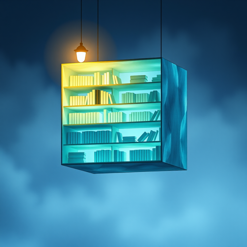 Surrealist Watercolor Illustration of a Floating Librar...