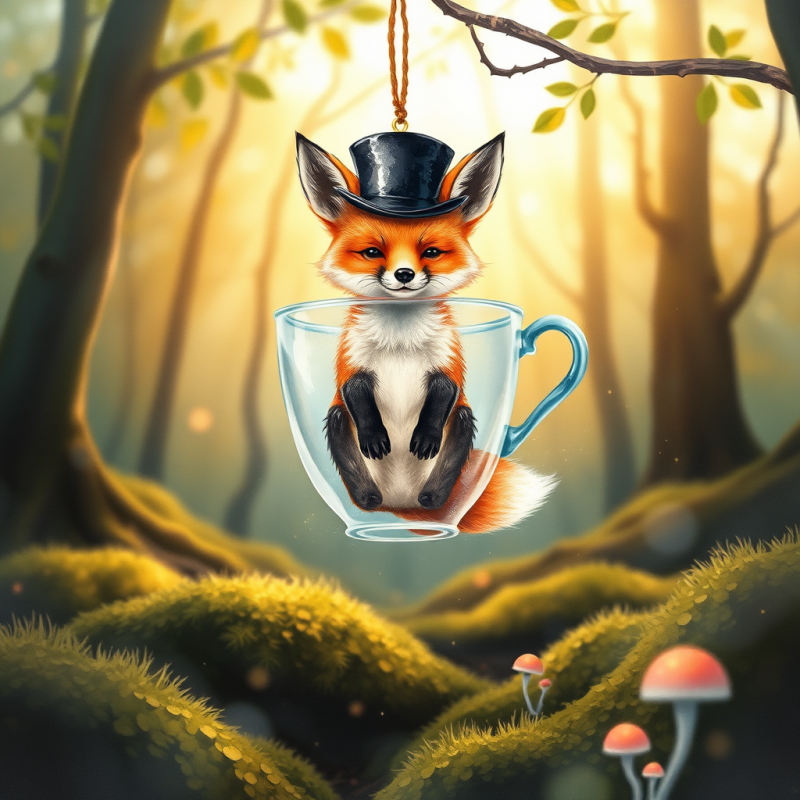 Surrealist Watercolor Illustration of a Fox Wearing a T...