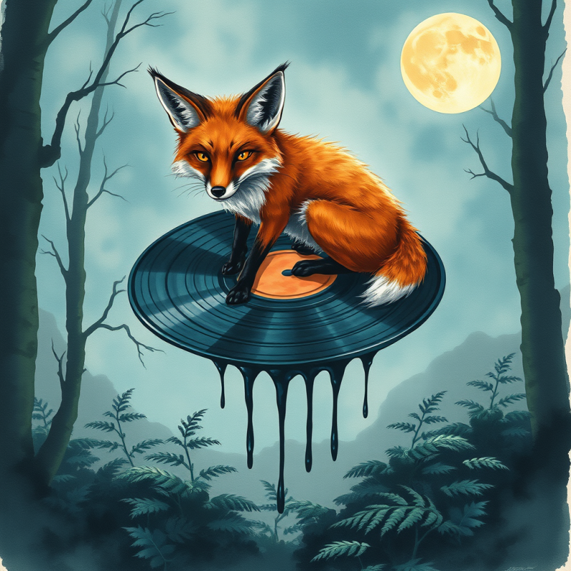 Surrealist Watercolor Illustration of a Melancholic Fox...