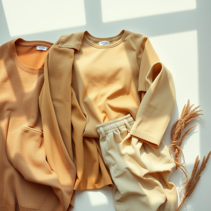 Sustainable Fashion Flat Lay with Earth-toned Natural Fab...