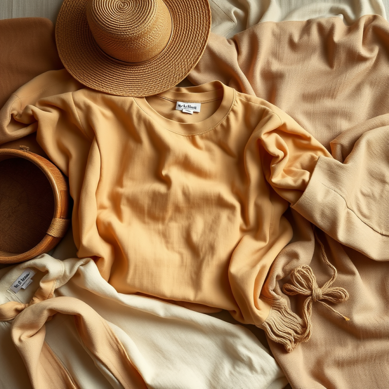 Sustainable Fashion Flat Lay with Earth-toned Natural Fab...