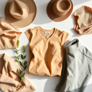 Sustainable Fashion Flat Lay With Earth-toned Natural Fab...