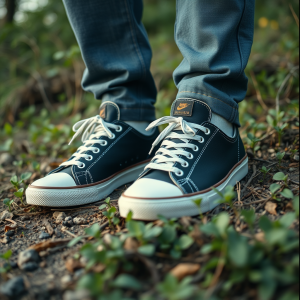 Sustainable Sneakers On Natural Background Eco-friendly F...